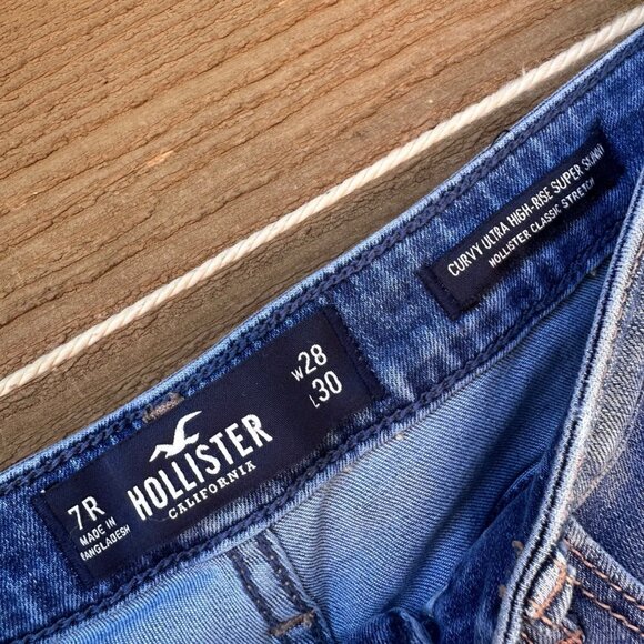 Hollister Curvy Ultra High-Rise Super Skinny Womens Ripped Blue Jeans W28 L30 Si - Picture 2 of 12